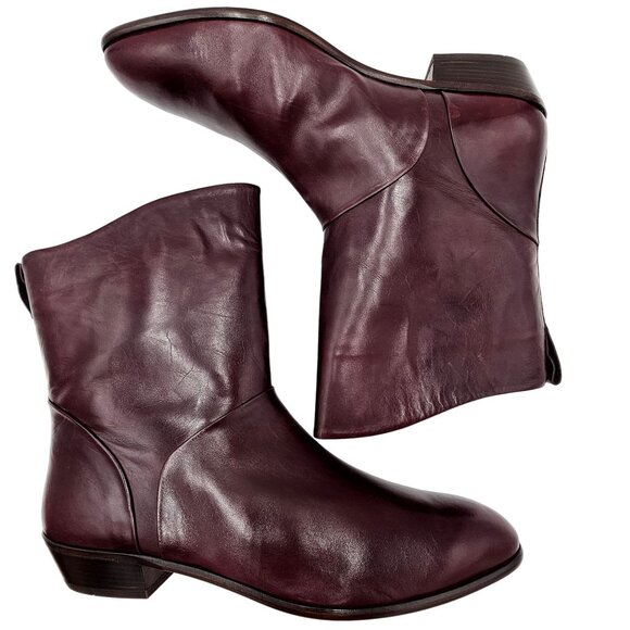 14D Vintage NEW Bally Calfskin Leather Dress Boots Burgundy Brown Italy with Box - Picture 11 of 16